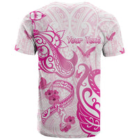 Personalised Breast Cancer Awareness T Shirt Ribbon Polynesian Pattern White Version LT05 - Polynesian Pride