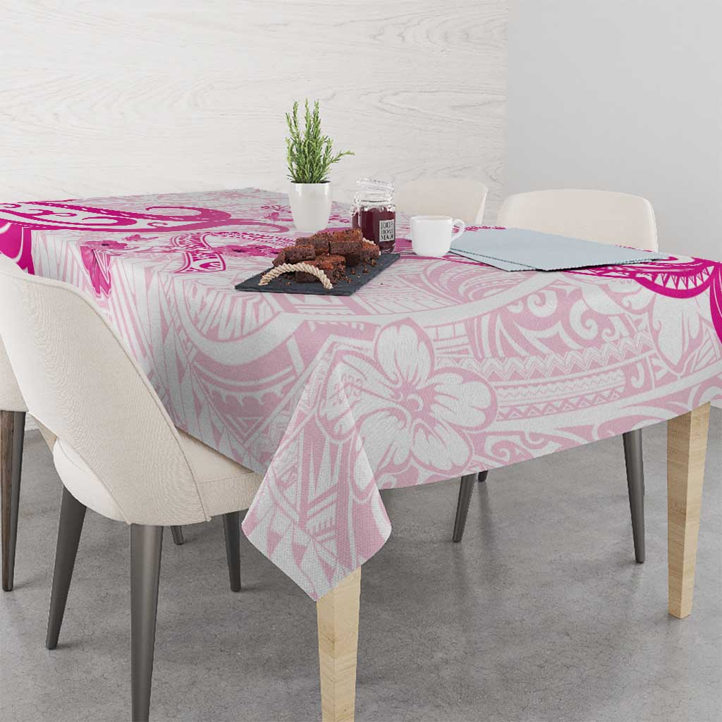Breast Cancer Awareness Tablecloth Ribbon Polynesian Pattern White Version LT05 - Polynesian Pride