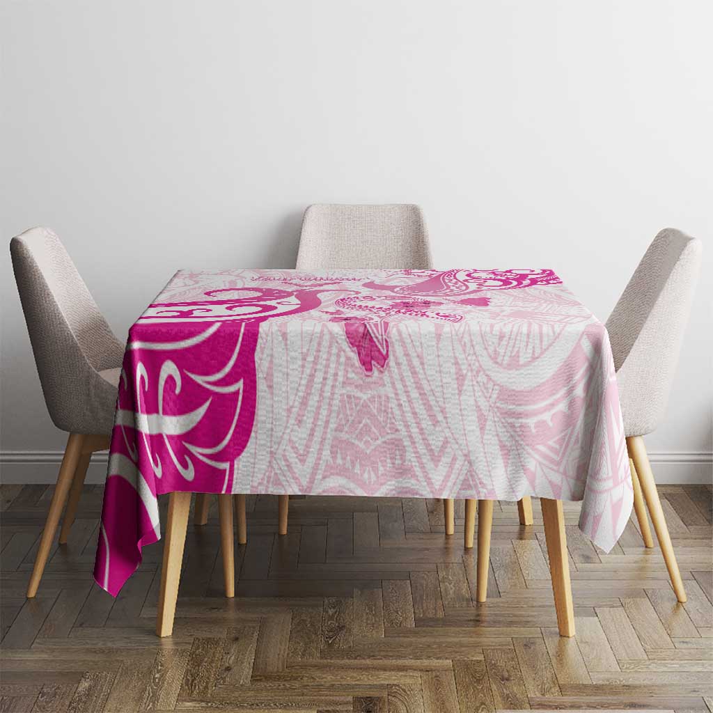 Breast Cancer Awareness Tablecloth Ribbon Polynesian Pattern White Version LT05 - Polynesian Pride