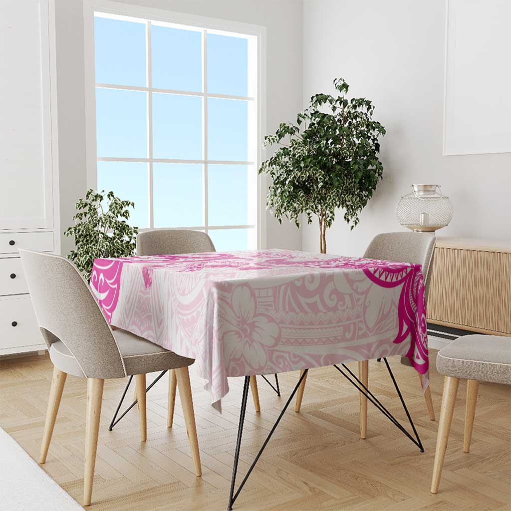 Breast Cancer Awareness Tablecloth Ribbon Polynesian Pattern White Version LT05 - Polynesian Pride