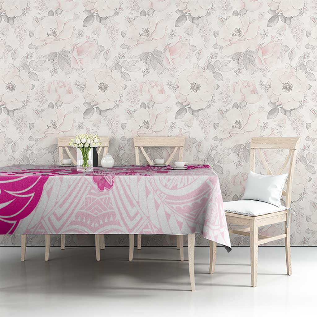 Breast Cancer Awareness Tablecloth Ribbon Polynesian Pattern White Version LT05 - Polynesian Pride