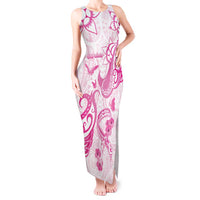 Personalised Breast Cancer Awareness Tank Maxi Dress Ribbon Polynesian Pattern White Version LT05 Women White - Polynesian Pride