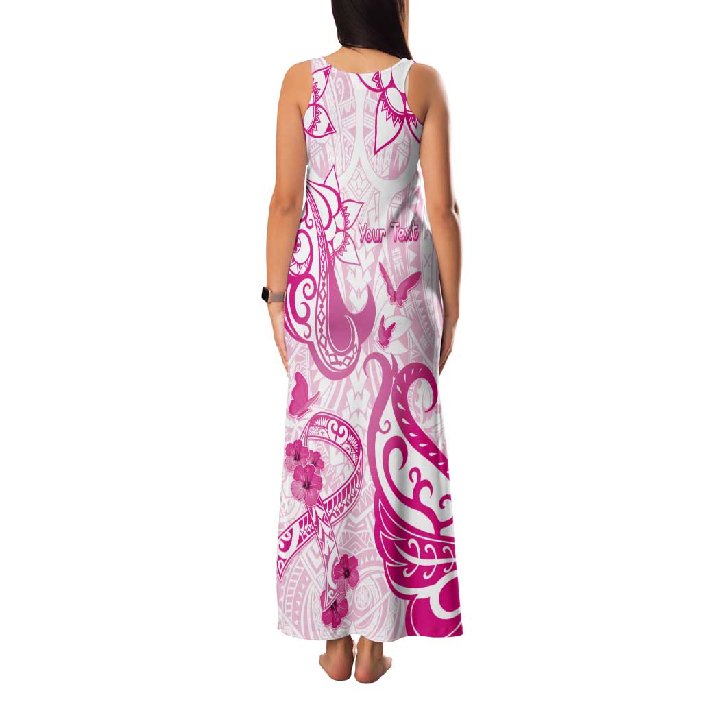 Personalised Breast Cancer Awareness Tank Maxi Dress Ribbon Polynesian Pattern White Version LT05 - Polynesian Pride