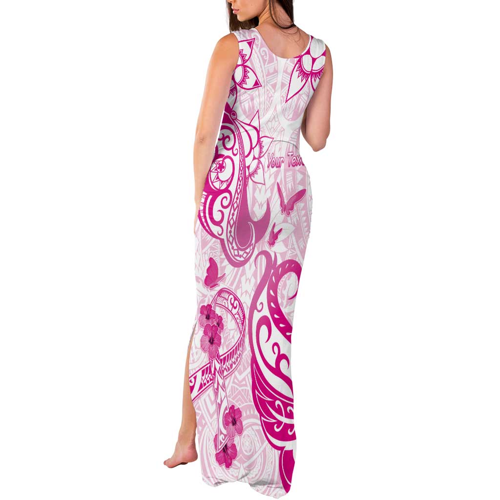 Personalised Breast Cancer Awareness Tank Maxi Dress Ribbon Polynesian Pattern White Version LT05 - Polynesian Pride