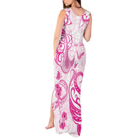 Personalised Breast Cancer Awareness Tank Maxi Dress Ribbon Polynesian Pattern White Version LT05 - Polynesian Pride