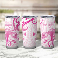 Personalised Breast Cancer Awareness Tumbler Cup Ribbon Polynesian Pattern White Version LT05 - Polynesian Pride