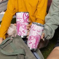 Personalised Breast Cancer Awareness Tumbler Cup Ribbon Polynesian Pattern White Version LT05 - Polynesian Pride