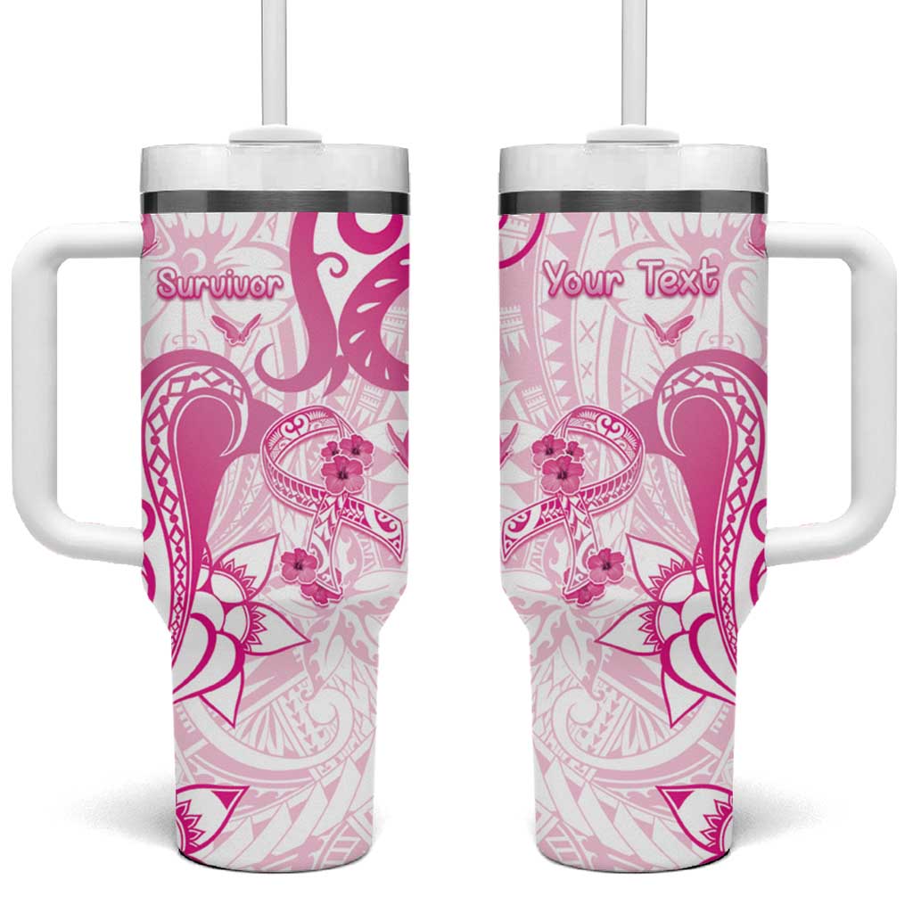 Personalised Breast Cancer Awareness Tumbler With Handle Ribbon Polynesian Pattern White Version LT05 One Size: 40 oz White - Polynesian Pride