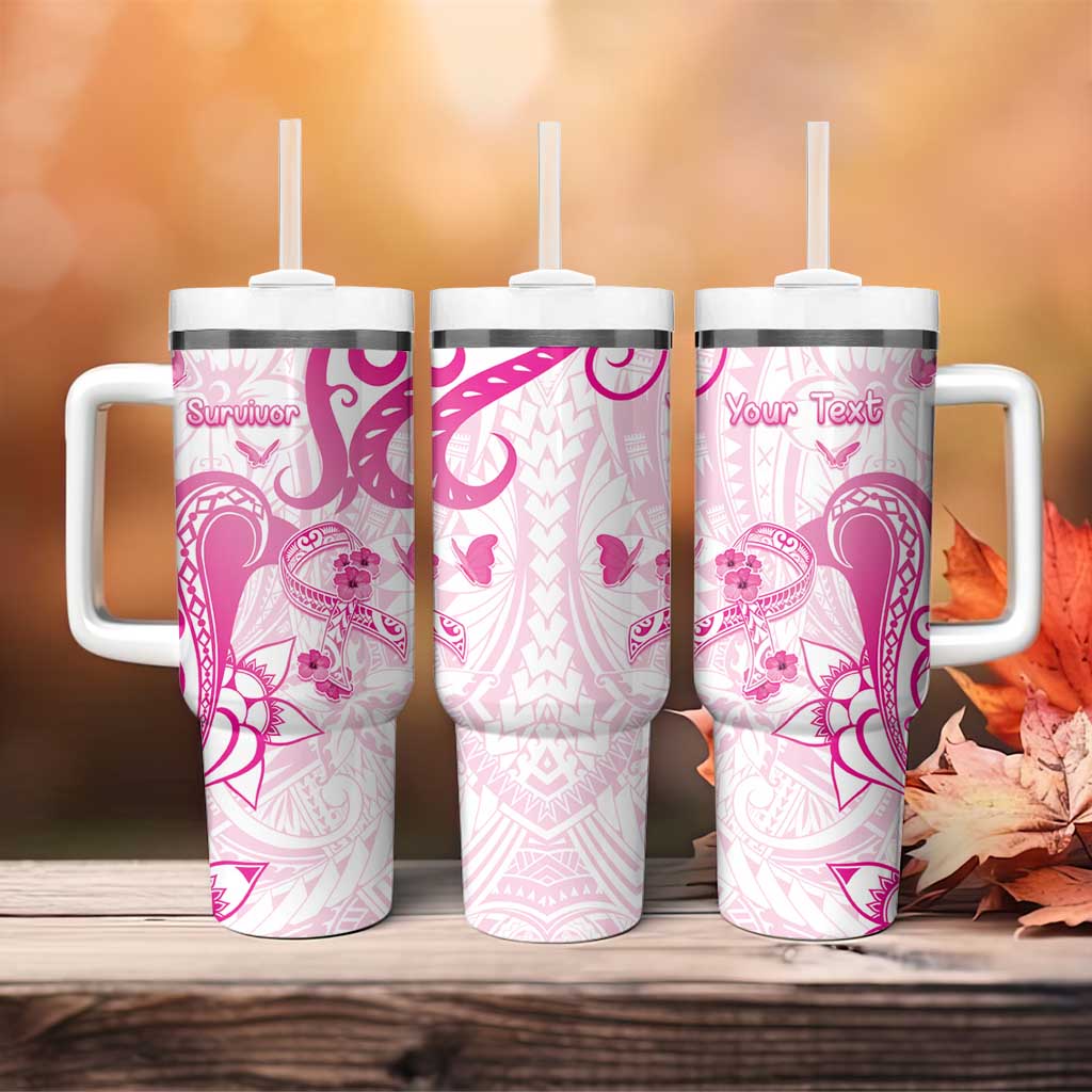 Personalised Breast Cancer Awareness Tumbler With Handle Ribbon Polynesian Pattern White Version LT05 - Polynesian Pride