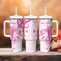 Personalised Breast Cancer Awareness Tumbler With Handle Ribbon Polynesian Pattern White Version LT05 - Polynesian Pride
