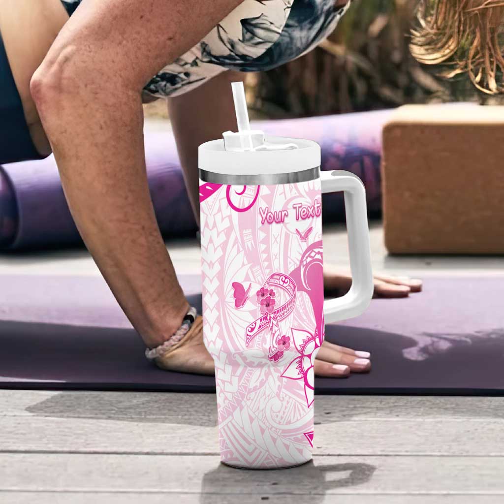 Personalised Breast Cancer Awareness Tumbler With Handle Ribbon Polynesian Pattern White Version LT05 - Polynesian Pride