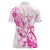 Personalised Breast Cancer Awareness Women Polo Shirt Ribbon Polynesian Pattern White Version