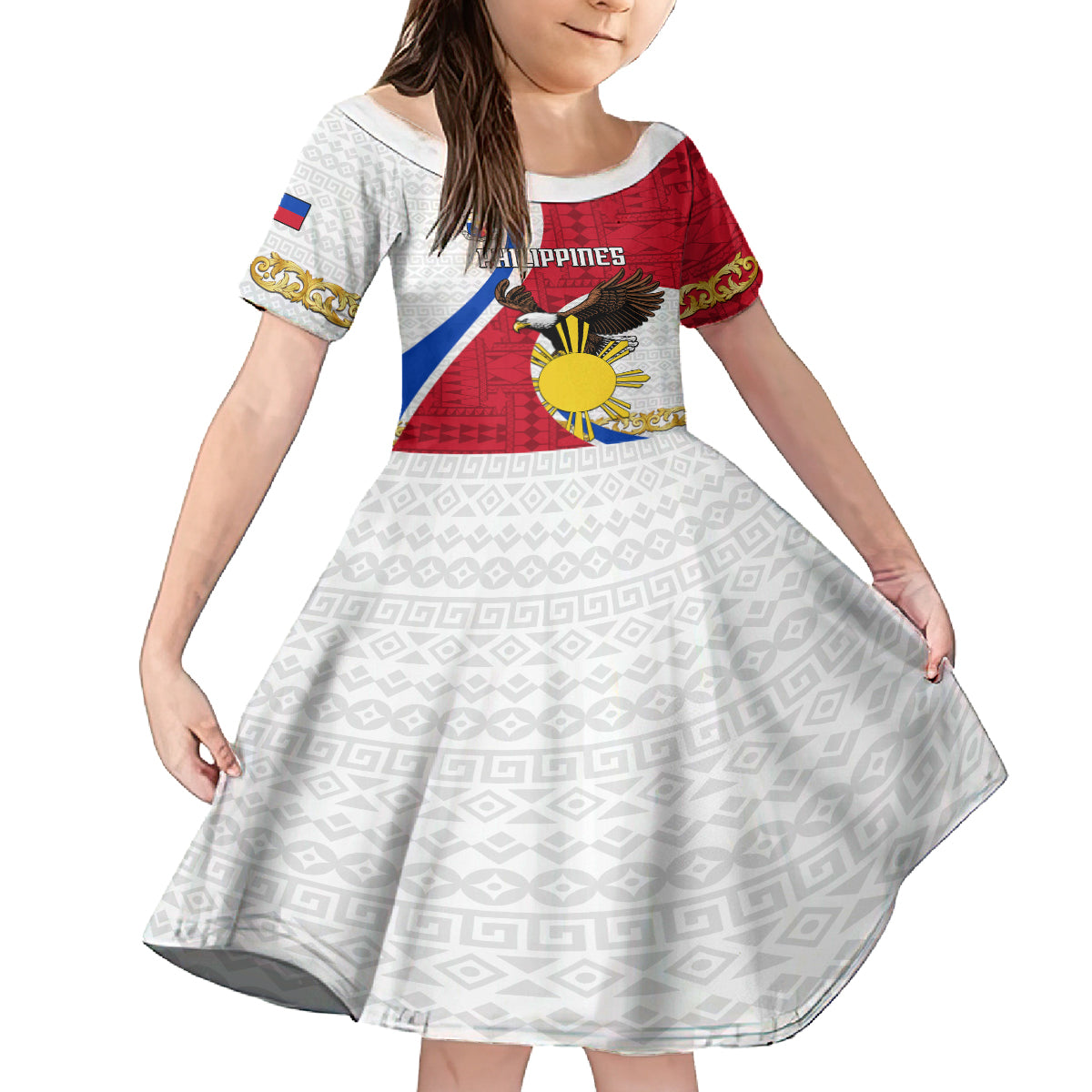 Personalized Philippines Family Matching Long Sleeve Bodycon Dress and Hawaiian Shirt The Eight-Rayed Sun Bald Eagle Polynesian Pattern LT05 Daughter's Dress Red - Polynesian Pride