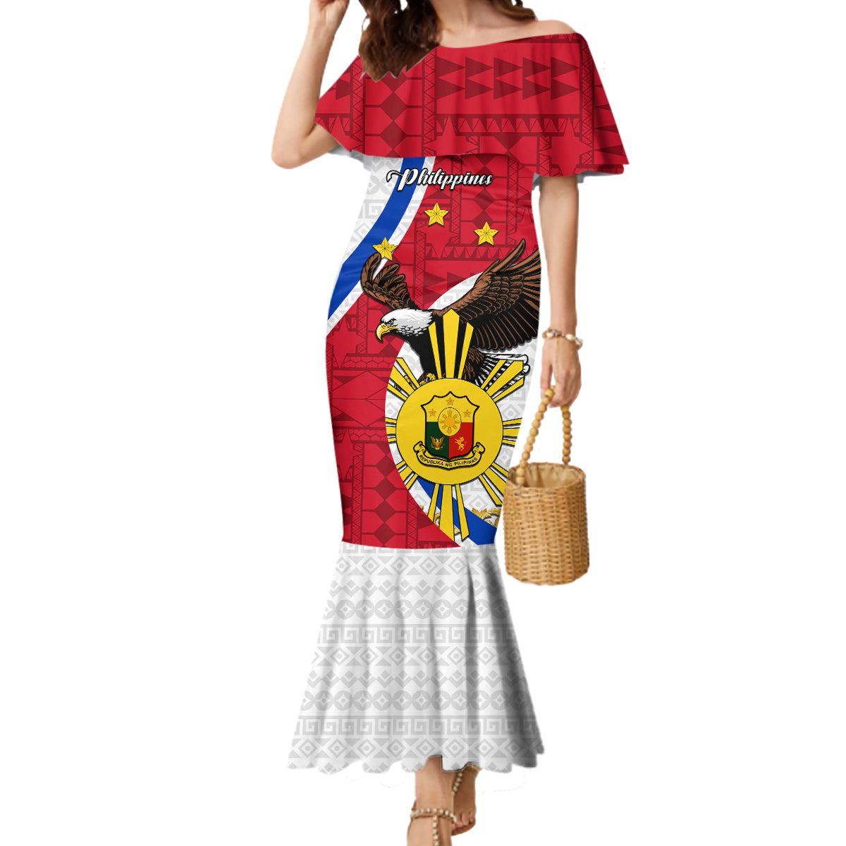 personalized-philippines-mermaid-dress-the-eight-rayed-sun-bald-eagle-polynesian-pattern