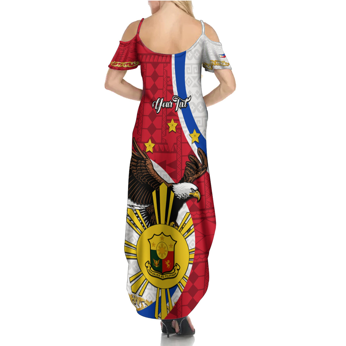 personalized-philippines-summer-maxi-dress-the-eight-rayed-sun-bald-eagle-polynesian-pattern