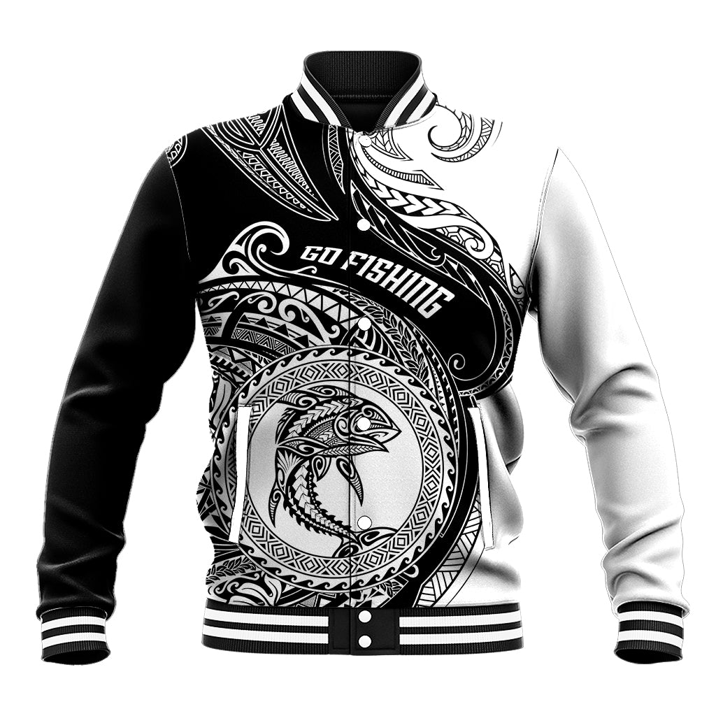 Go Fishing Baseball Jacket Polynesian Pattern LT05 Unisex Black - Polynesian Pride