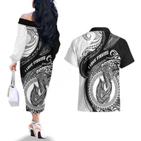 Go Fishing Couples Matching Off The Shoulder Long Sleeve Dress and Hawaiian Shirt Polynesian Pattern LT05 - Polynesian Pride