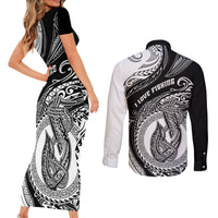 Go Fishing Couples Matching Short Sleeve Bodycon Dress and Long Sleeve Button Shirts Polynesian Pattern LT05 - Polynesian Pride