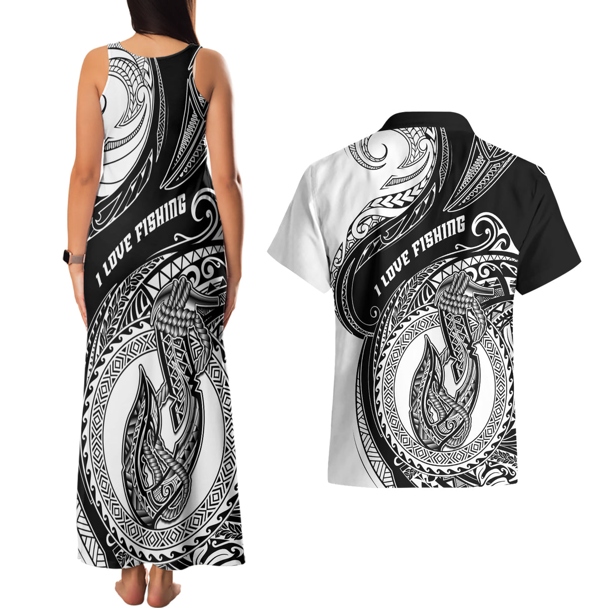 Go Fishing Couples Matching Tank Maxi Dress and Hawaiian Shirt Polynesian Pattern LT05 - Polynesian Pride
