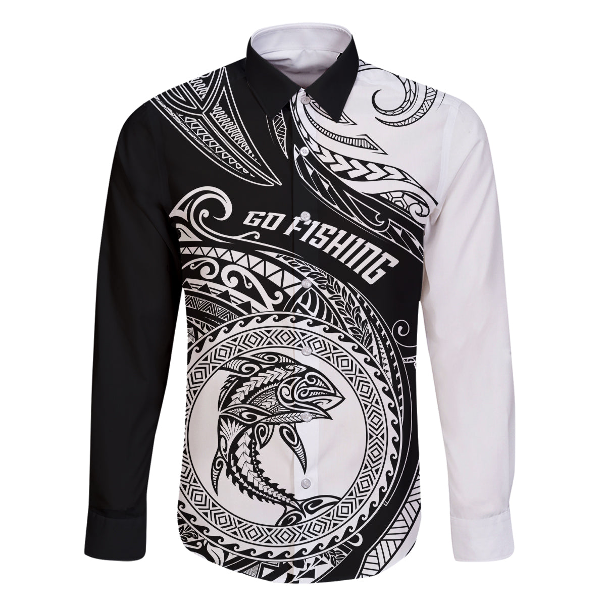 go-fishing-family-matching-long-sleeve-bodycon-dress-and-hawaiian-shirt-polynesian-pattern