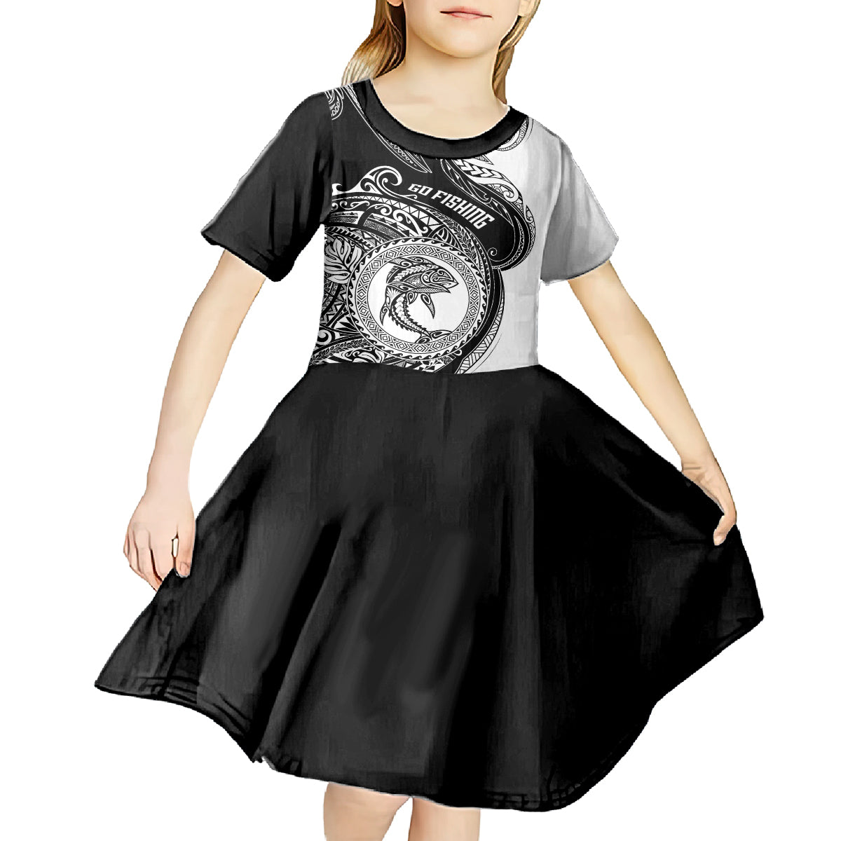 Go Fishing Kid Short Sleeve Dress Polynesian Pattern LT05 - Polynesian Pride