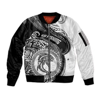 Go Fishing Sleeve Zip Bomber Jacket Polynesian Pattern LT05 Unisex Black - Polynesian Pride