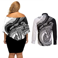Personalized Go Fishing Couples Matching Off Shoulder Short Dress and Long Sleeve Button Shirts Polynesian Pattern LT05 - Polynesian Pride