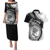 Personalized Go Fishing Couples Matching Puletasi Dress and Hawaiian Shirt Polynesian Pattern LT05 Black - Polynesian Pride