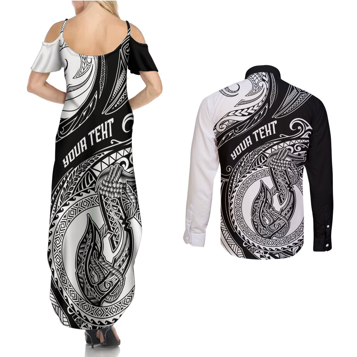 Personalized Go Fishing Couples Matching Summer Maxi Dress and Long Sleeve Button Shirts Polynesian Pattern LT05 - Polynesian Pride