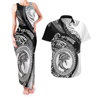 Personalized Go Fishing Couples Matching Tank Maxi Dress and Hawaiian Shirt Polynesian Pattern LT05 Black - Polynesian Pride