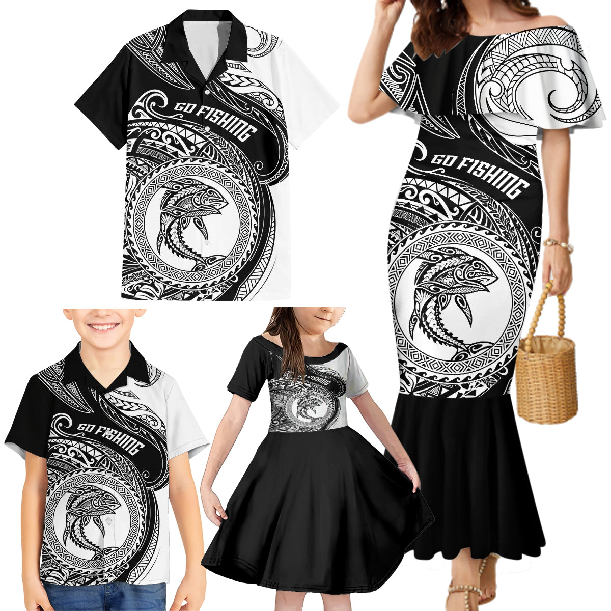 Personalized Go Fishing Family Matching Mermaid Dress and Hawaiian Shirt Polynesian Pattern LT05 - Polynesian Pride