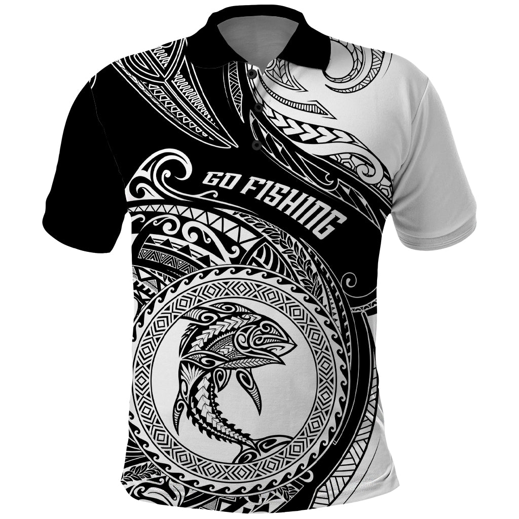 Personalized Go Fishing Polo Shirt Polynesian Pattern LT05 Black - Polynesian Pride