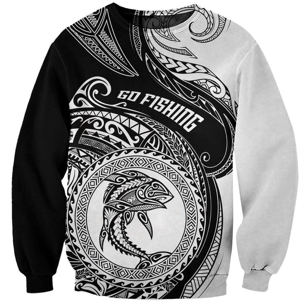 Personalized Go Fishing Sweatshirt Polynesian Pattern LT05 Unisex Black - Polynesian Pride