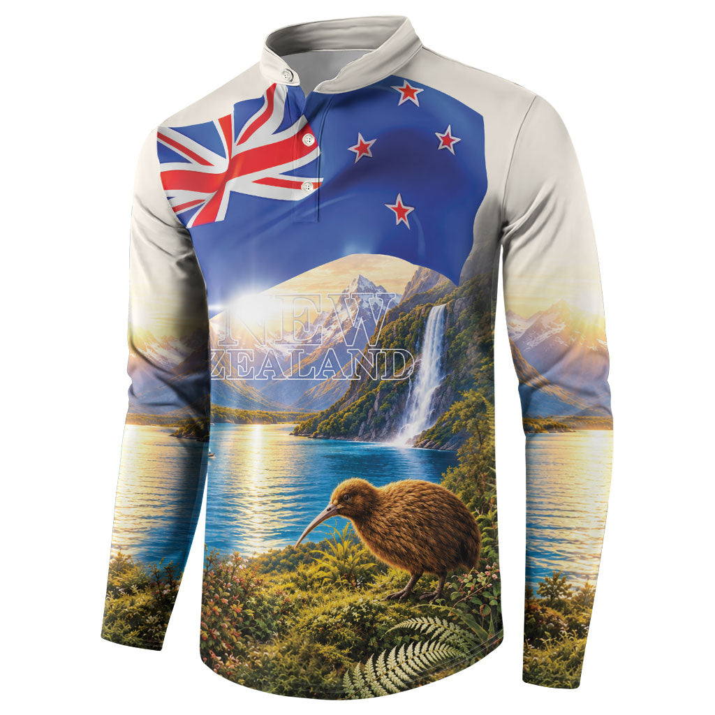New Zealand Flag Button Sweatshirt Scenic Nature LT05 - Polynesian Pride