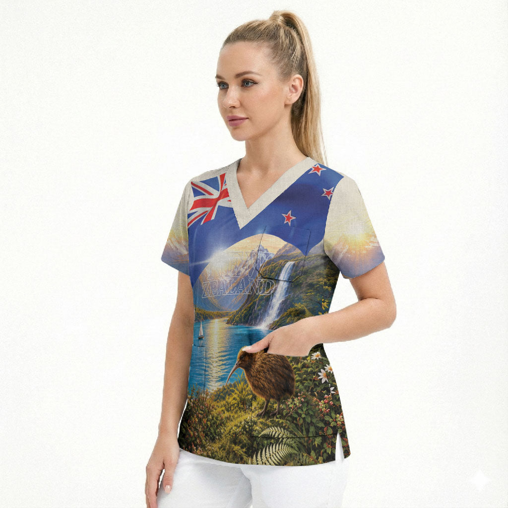 New Zealand Flag Scrub Top Scenic Nature LT05 - Polynesian Pride