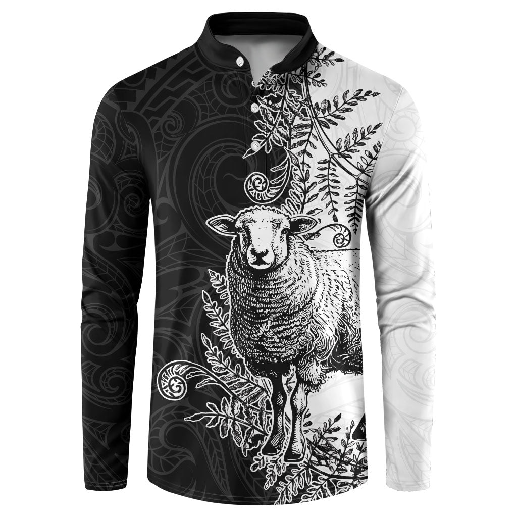 New Zealand Aotearoa Hipi Button Sweatshirt Maori Pattern LT05 Black - Polynesian Pride