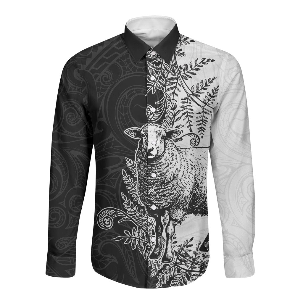 New Zealand Aotearoa Hipi Long Sleeve Button Shirt Maori Pattern LT05 Unisex Black - Polynesian Pride