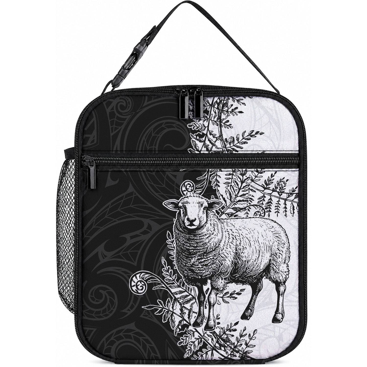 New Zealand Aotearoa Hipi Lunch Bag Maori Pattern LT05 10.2 × 8.3 × 4.3 inch Black - Polynesian Pride