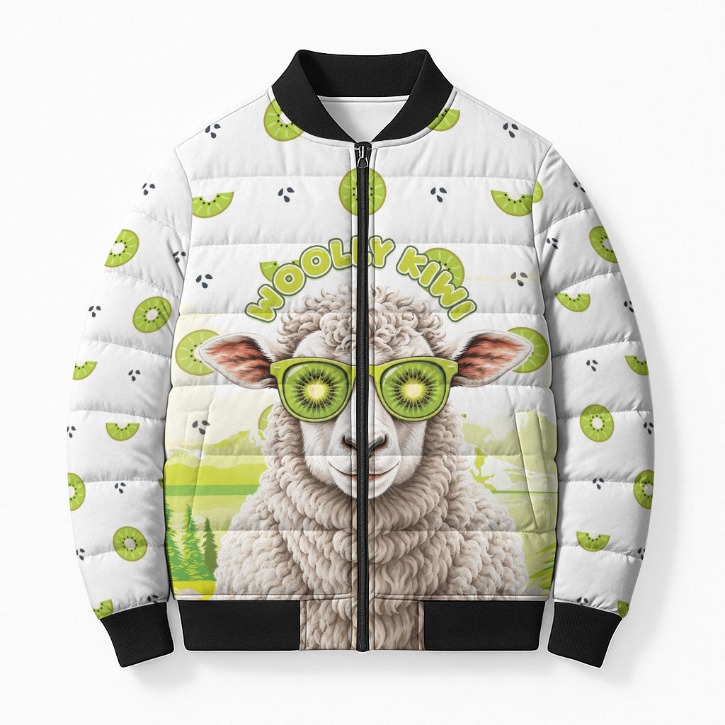 New Zealand Funny Woolly Kiwi Sheep Bomber Puffer Jacket LT05 Unisex White - Polynesian Pride