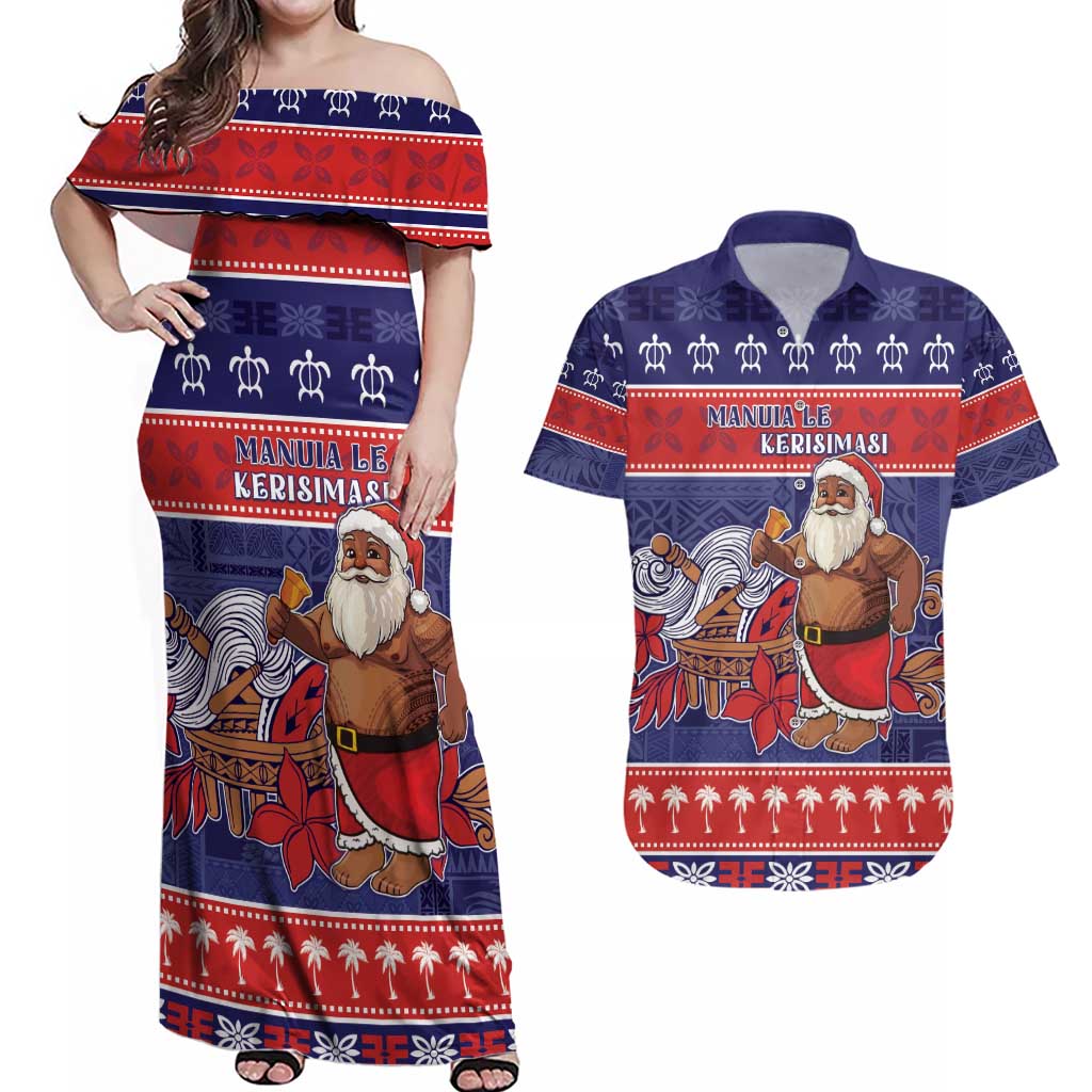 Samoa Christmas Couples Matching Off Shoulder Maxi Dress and Hawaiian Shirt Samoan Santa Claus Manuia Le Kerisimasi