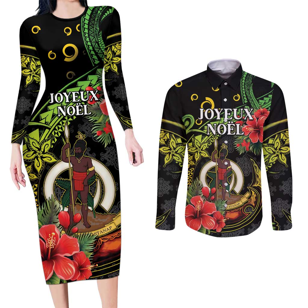 Love Vanuatu Christmas Couples Matching Long Sleeve Bodycon Dress and Long Sleeve Button Shirt God Yumi Polynesian Tribal Pattern LT05 Black - Polynesian Pride