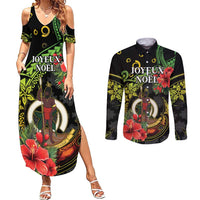 Love Vanuatu Christmas Couples Matching Summer Maxi Dress and Long Sleeve Button Shirt God Yumi Polynesian Tribal Pattern LT05 Black - Polynesian Pride