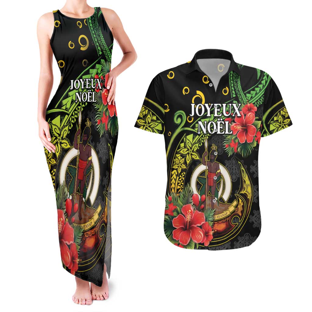 Love Vanuatu Christmas Couples Matching Tank Maxi Dress and Hawaiian Shirt God Yumi Polynesian Tribal Pattern LT05 Black - Polynesian Pride