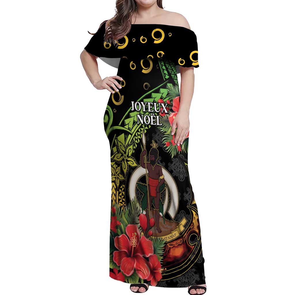 Love Vanuatu Christmas Off Shoulder Maxi Dress God Yumi Polynesian Tribal Pattern LT05 Women Black - Polynesian Pride
