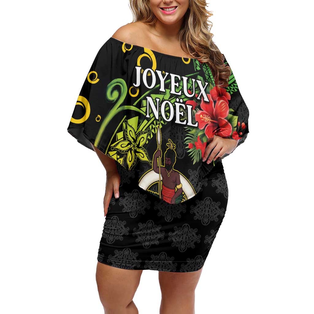 Love Vanuatu Christmas Off Shoulder Short Dress God Yumi Polynesian Tribal Pattern LT05 Women Black - Polynesian Pride