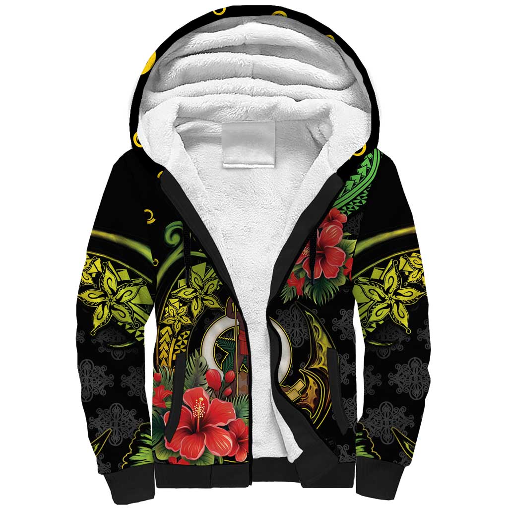 Love Vanuatu Christmas Sherpa Hoodie God Yumi Polynesian Tribal Pattern