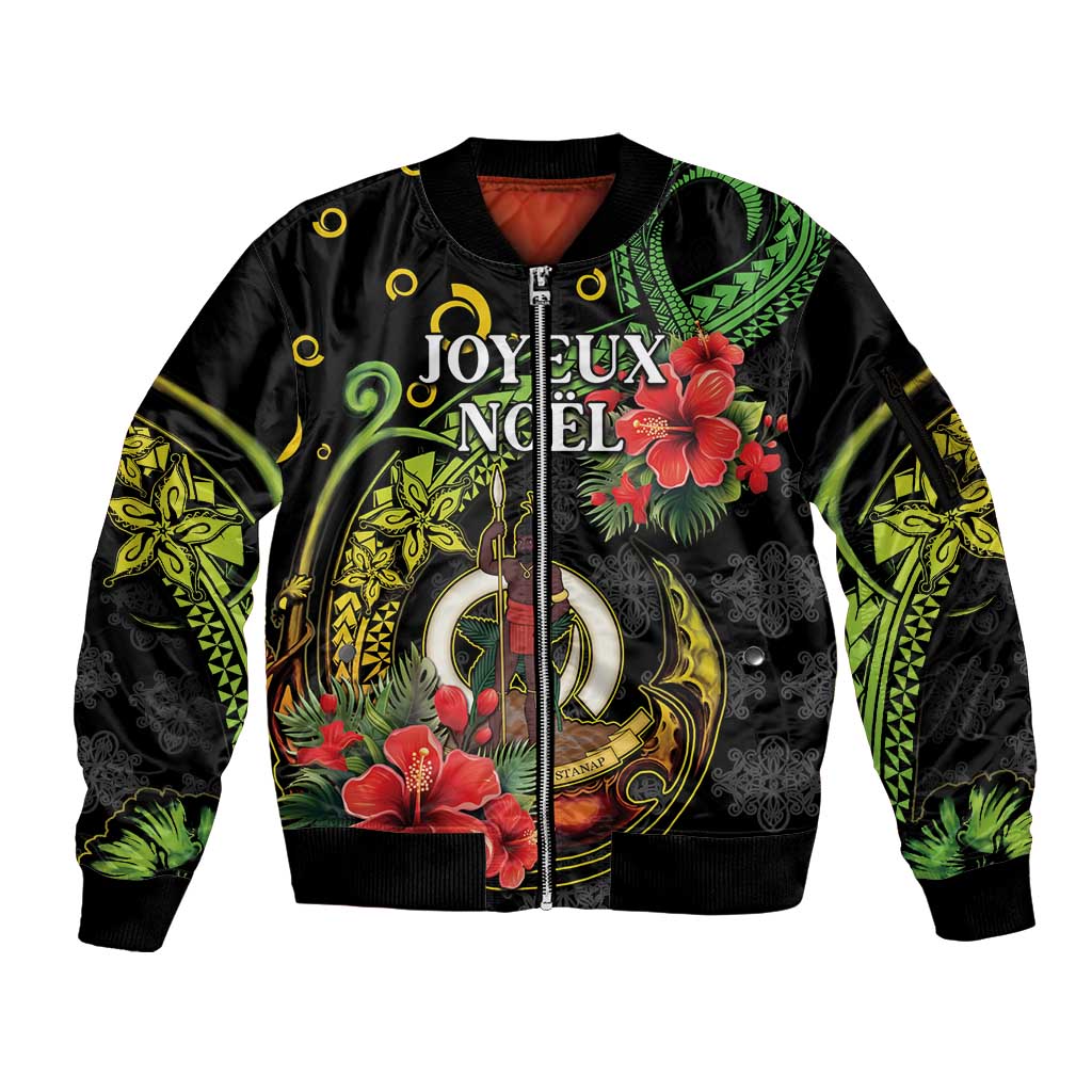 Love Vanuatu Christmas Sleeve Zip Bomber Jacket God Yumi Polynesian Tribal Pattern