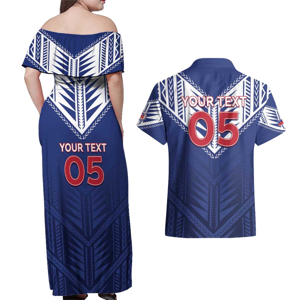 Super Toa Samoa Rugby Custom Couples Matching Off Shoulder Maxi Dress and Hawaiian Shirt Warrior Spirit LT05