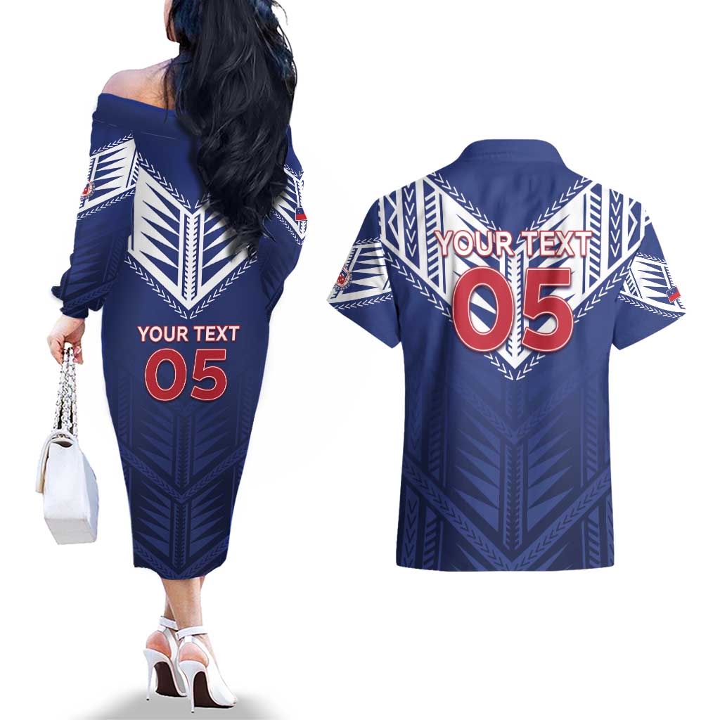 Super Toa Samoa Rugby Custom Couples Matching Off The Shoulder Long Sleeve Dress and Hawaiian Shirt Warrior Spirit LT05