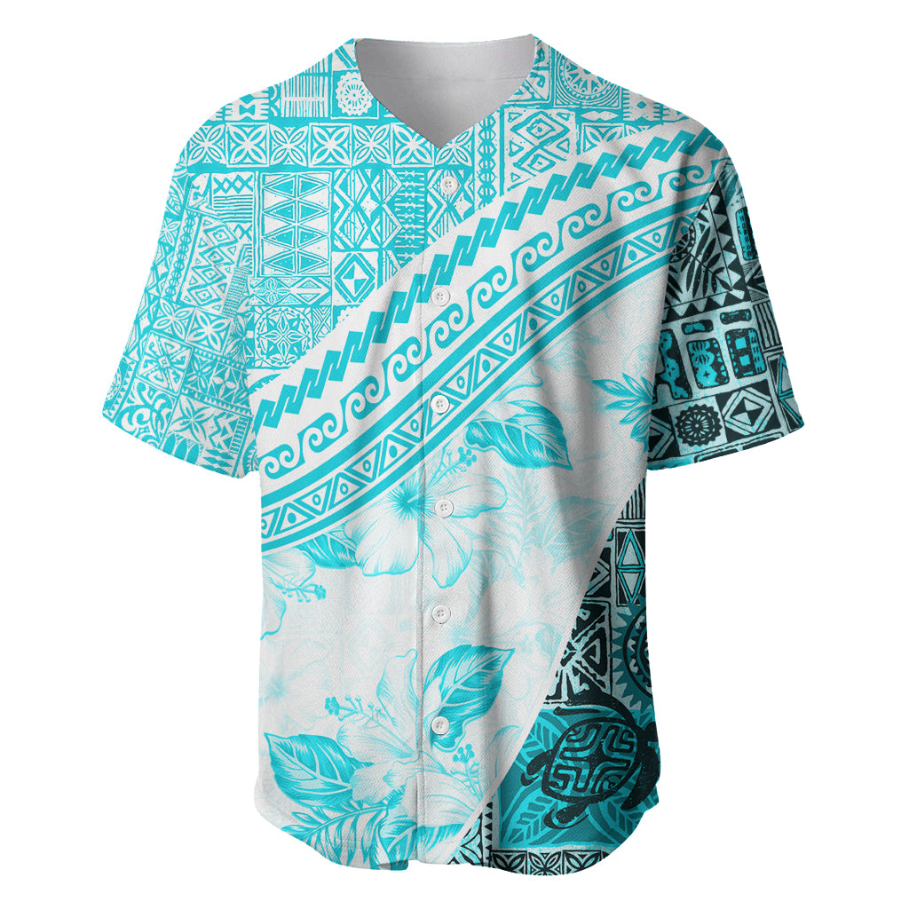 Hawaiian Tapa Baseball Jersey Traditional Vintage Pattern Aqua LT05 Aqua - Polynesian Pride